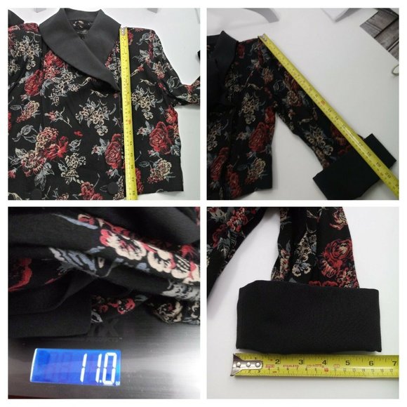 Vintage 90's Floral Dress Jacket L/XL Black Red - Picture 13 of 15
